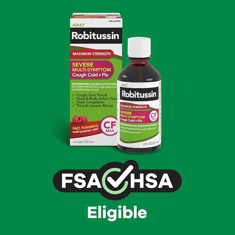 Robitussin Maximum Strength CF Max, Severe Multi-Symptom Daytime and Nighttime Relief from Cough, Cold, and Flu, Adult Formula, 8 fl oz - Image 4