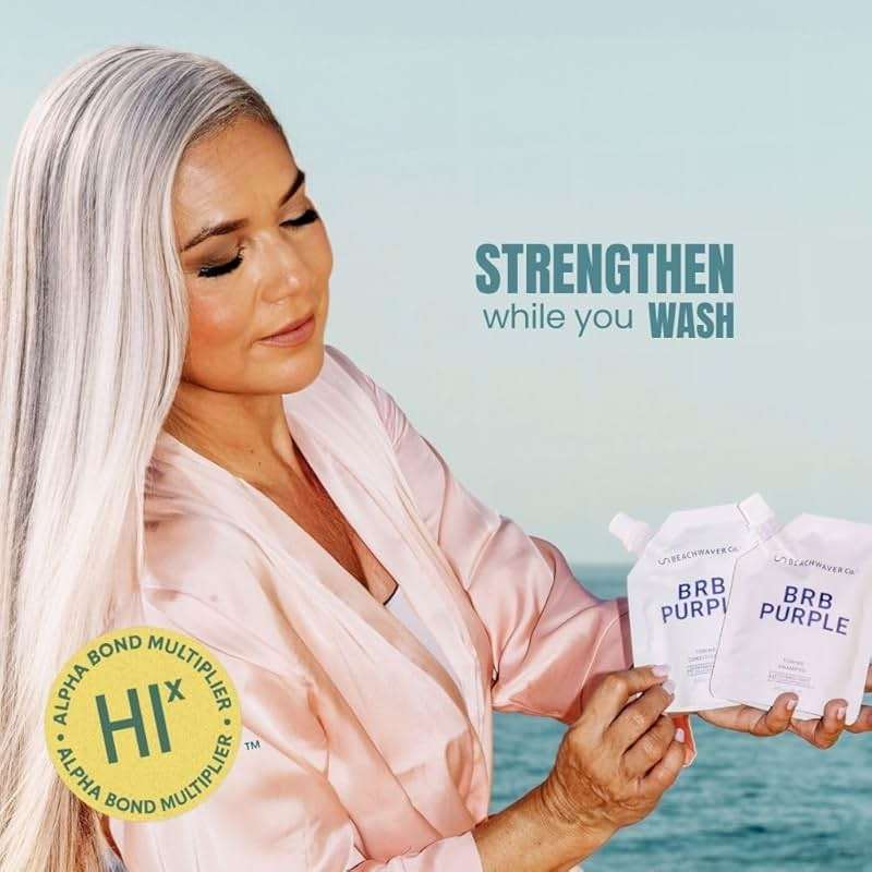 Beachwaver The Co. BRB Blonde Purple Conditioner - Full Size (12 Oz) | Anti-Brass Toning Conditioner w/HiX Vegan Bond Multipliers | Moisturizing, Sulfate-Free Formula for Blonde & Grey Hair - Image 5