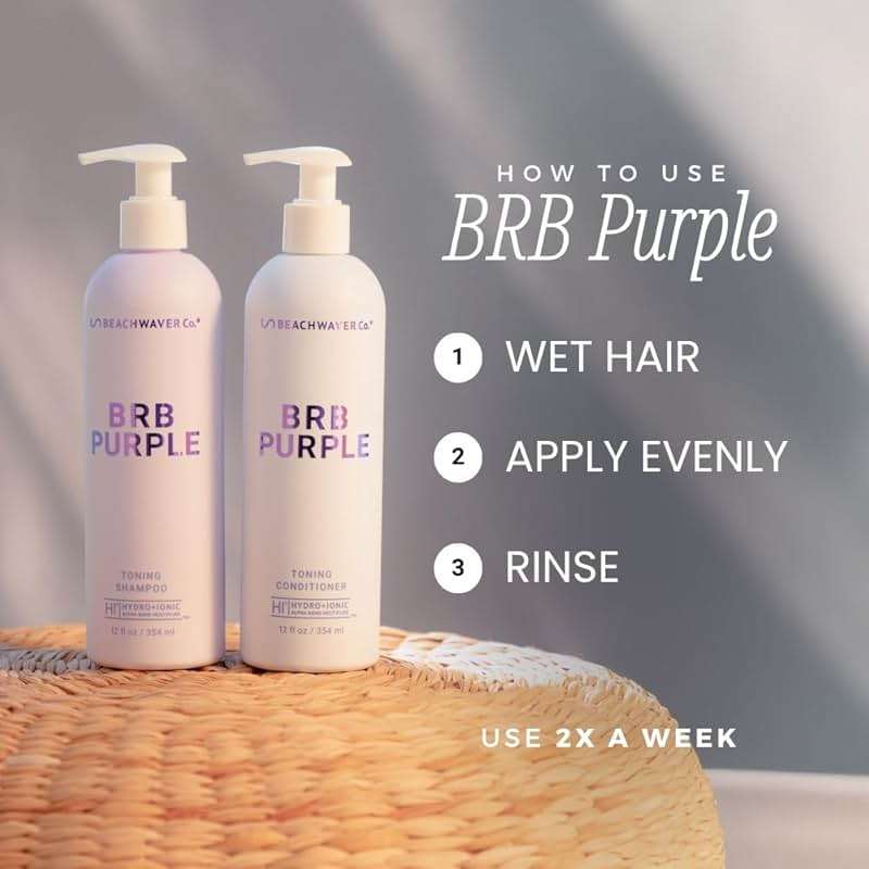 Beachwaver The Co. BRB Blonde Purple Conditioner - Full Size (12 Oz) | Anti-Brass Toning Conditioner w/HiX Vegan Bond Multipliers | Moisturizing, Sulfate-Free Formula for Blonde & Grey Hair - Image 9