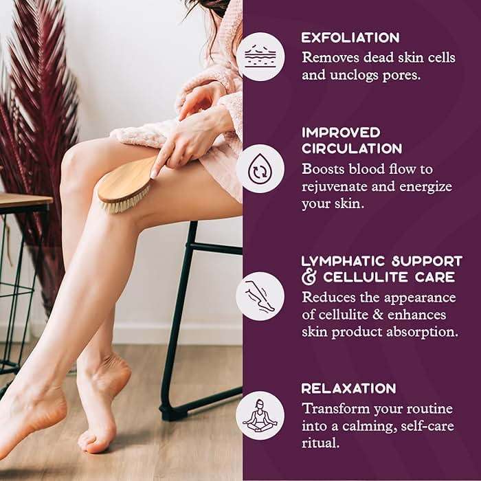 Purple Canyon Body Brush – Natural Boar Bristle Dry Brush for Exfoliating, Lymphatic Drainage, Cellulite Appearance, and Circulation – Curved Wooden Handle for Easy Back & Body Brushing - Image 2