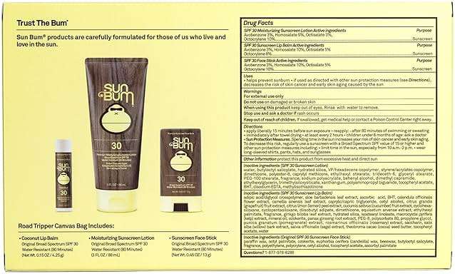 Sun Bum Road Tripper - Travel Sized Sun Care Pack with Sunscreen Lotion, Face Stick, and Lip Balm - SPF 30 Broad Spectrum UVA/UVB Protection - Hawaii 104 Act Compliant - TSA Friendly - Image 8