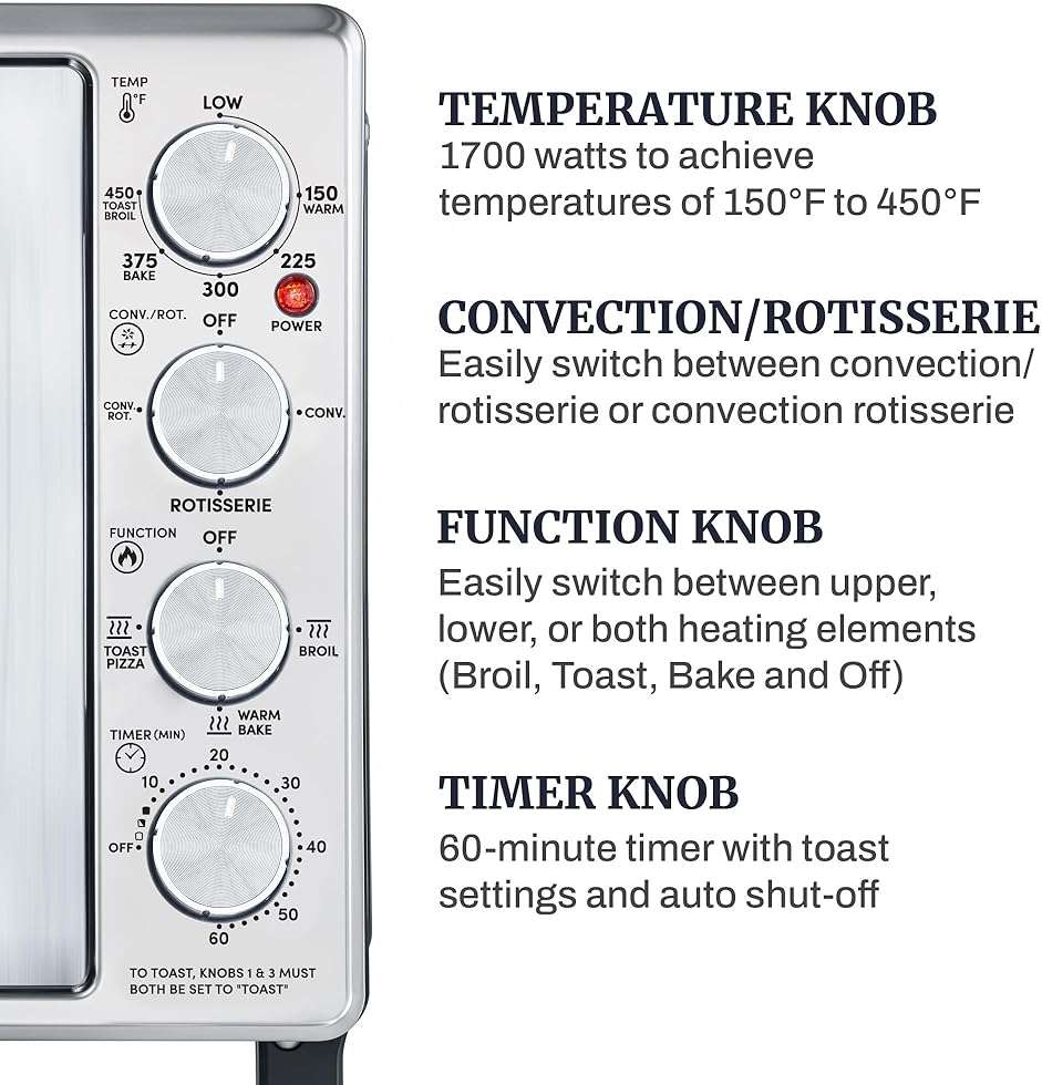 Elite Gourmet ETO4524 45L Countertop Convection Toaster Oven, French Doors, Adjustable Temperature & Timer, Bake, Roast, Broil, Toast, Includes Baking Pan, Rack, Rotisserie, Stainless Steel - Image 5