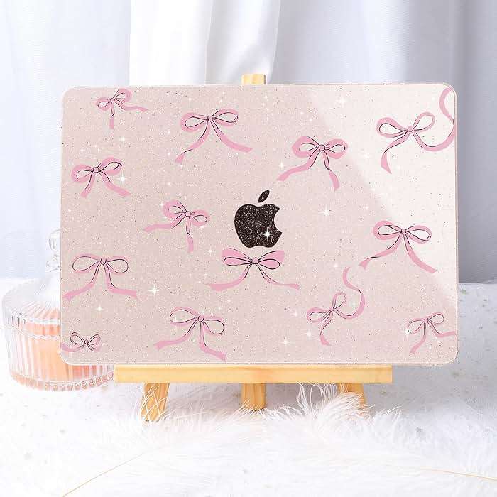May Chen Case for MacBook Air 13/13.6 inch M5 A3449 M4 A3240 M3 A3113 M2 A2681, 2026 2025 2024-2022, Plastic Hard Shell with Keyboard Cover & Screec Protector, Sakura Pink Glitter Bow - Image 4