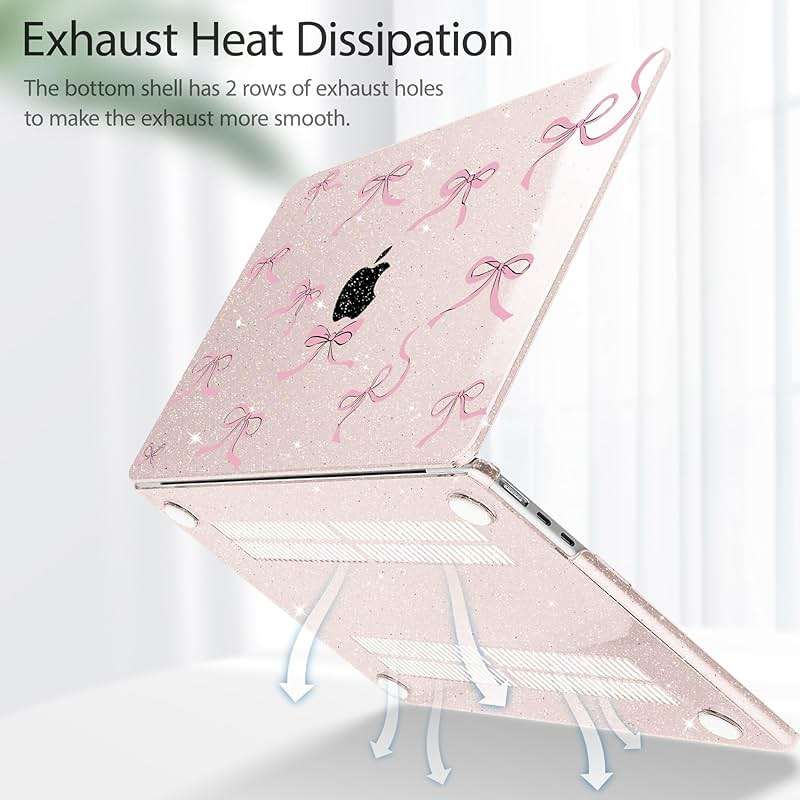 May Chen Case for MacBook Air 13/13.6 inch M5 A3449 M4 A3240 M3 A3113 M2 A2681, 2026 2025 2024-2022, Plastic Hard Shell with Keyboard Cover & Screec Protector, Sakura Pink Glitter Bow - Image 5