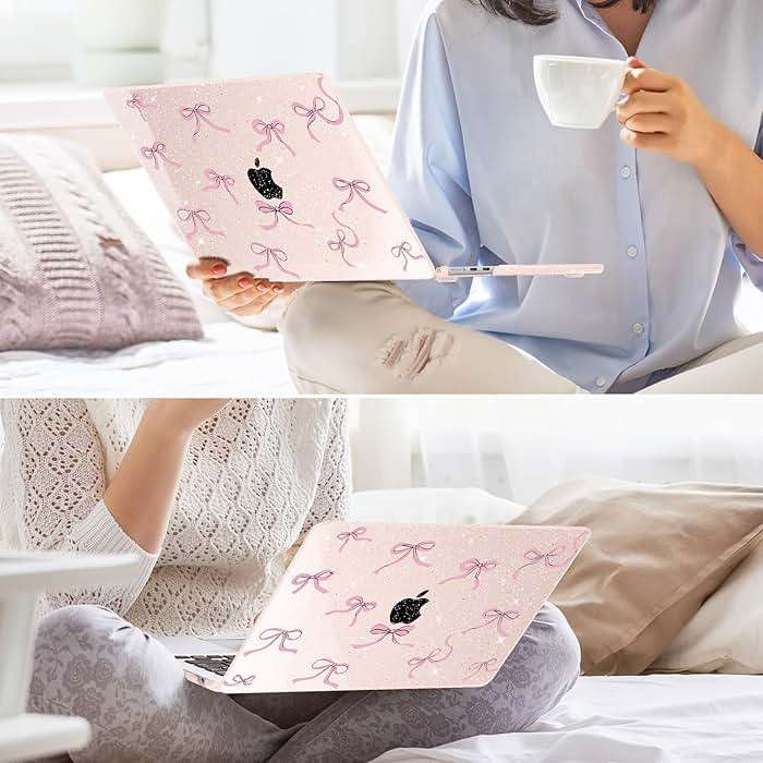 May Chen Case for MacBook Air 13/13.6 inch M5 A3449 M4 A3240 M3 A3113 M2 A2681, 2026 2025 2024-2022, Plastic Hard Shell with Keyboard Cover & Screec Protector, Sakura Pink Glitter Bow - Image 7