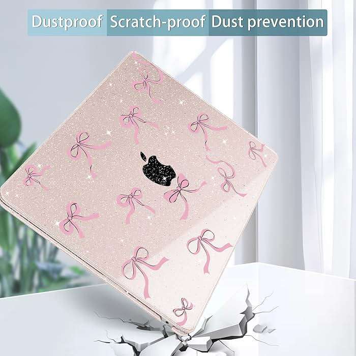 May Chen Case for MacBook Air 13/13.6 inch M5 A3449 M4 A3240 M3 A3113 M2 A2681, 2026 2025 2024-2022, Plastic Hard Shell with Keyboard Cover & Screec Protector, Sakura Pink Glitter Bow - Image 8