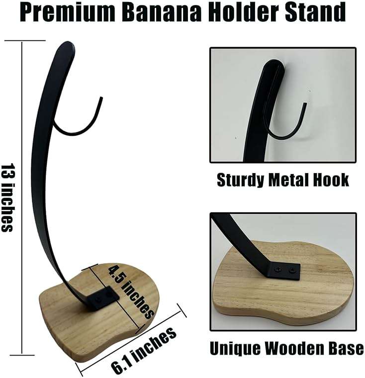 MIOIO Banana Holder Stand | Wooden Base, Sturdy Metal Hook, Elegant Gift for Adult, Stocking Stuffers for Men/Women - Image 2