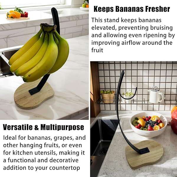 MIOIO Banana Holder Stand | Wooden Base, Sturdy Metal Hook, Elegant Gift for Adult, Stocking Stuffers for Men/Women - Image 3
