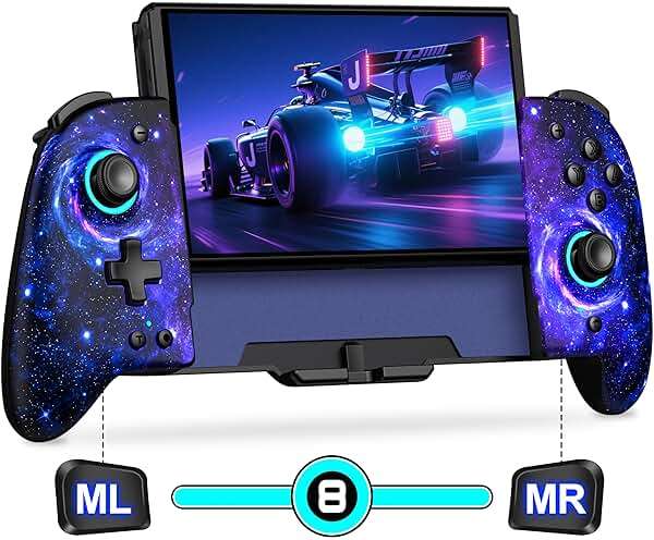Gammeefy Switch Controllers, Hall Effect Joystick Switch Joypad forSwitch/OLED, Full-Size Grip Wireless Switch Pro Controller with 9 Color Lights. Ideal for Those Who Prefer Handheld Mode - Image 1