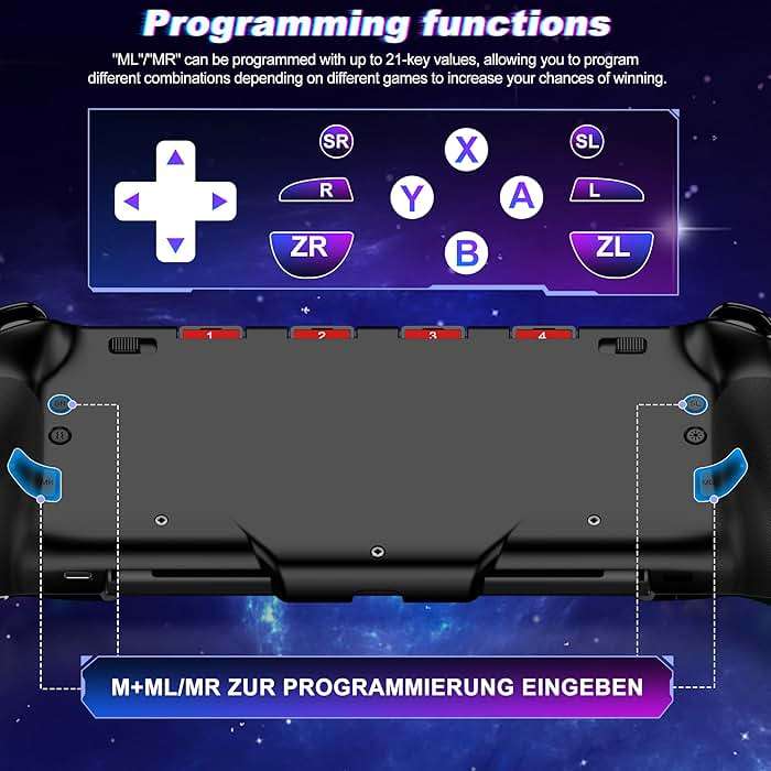 Gammeefy Switch Controllers, Hall Effect Joystick Switch Joypad forSwitch/OLED, Full-Size Grip Wireless Switch Pro Controller with 9 Color Lights. Ideal for Those Who Prefer Handheld Mode - Image 6