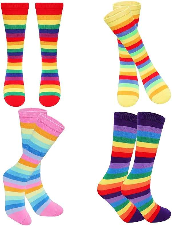 Sdfvsdg 4 Pairs Rainbow Striped Knee Calf Socks Colorful Striped Long Tube Stockings Knee Calf High Socks for Women Girls - Image 1