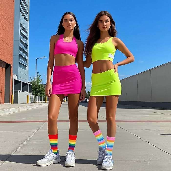Sdfvsdg 4 Pairs Rainbow Striped Knee Calf Socks Colorful Striped Long Tube Stockings Knee Calf High Socks for Women Girls - Image 3