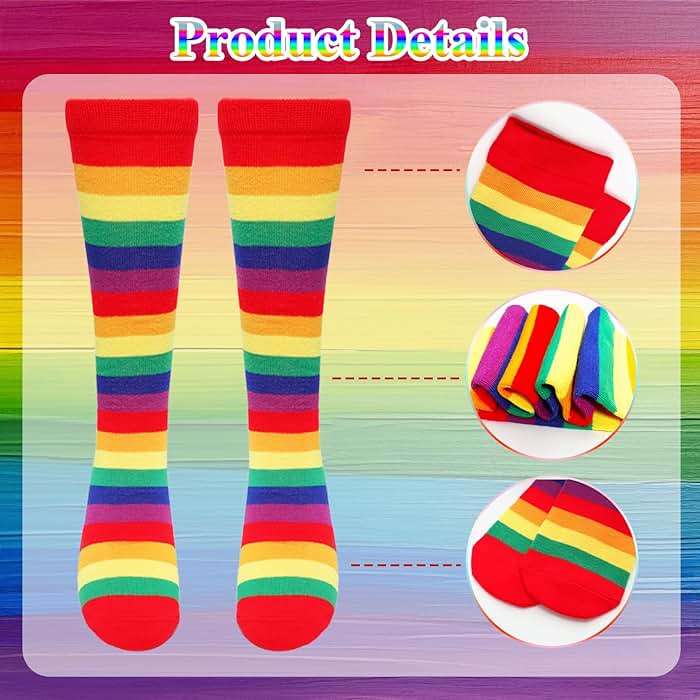 Sdfvsdg 4 Pairs Rainbow Striped Knee Calf Socks Colorful Striped Long Tube Stockings Knee Calf High Socks for Women Girls - Image 5