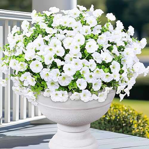 Yastouay Artificial Flowers for Outdoors, 14 Bundles Fake Outdoor Flowers, UV Resistant Artificial Plants & Flowers for Decoration, White Realistic Morning Glory for Outdoor Porch Garden Decoration - Image 1