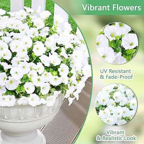 Yastouay Artificial Flowers for Outdoors, 14 Bundles Fake Outdoor Flowers, UV Resistant Artificial Plants & Flowers for Decoration, White Realistic Morning Glory for Outdoor Porch Garden Decoration - Image 3