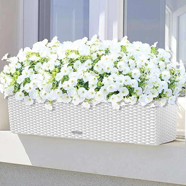 Yastouay Artificial Flowers for Outdoors, 14 Bundles Fake Outdoor Flowers, UV Resistant Artificial Plants & Flowers for Decoration, White Realistic Morning Glory for Outdoor Porch Garden Decoration - Image 4