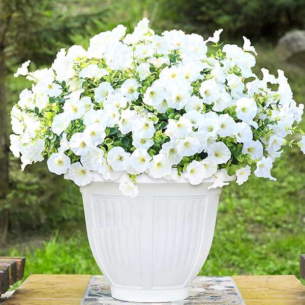 Yastouay Artificial Flowers for Outdoors, 14 Bundles Fake Outdoor Flowers, UV Resistant Artificial Plants & Flowers for Decoration, White Realistic Morning Glory for Outdoor Porch Garden Decoration - Image 8