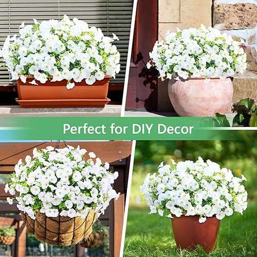 Yastouay Artificial Flowers for Outdoors, 14 Bundles Fake Outdoor Flowers, UV Resistant Artificial Plants & Flowers for Decoration, White Realistic Morning Glory for Outdoor Porch Garden Decoration - Image 9
