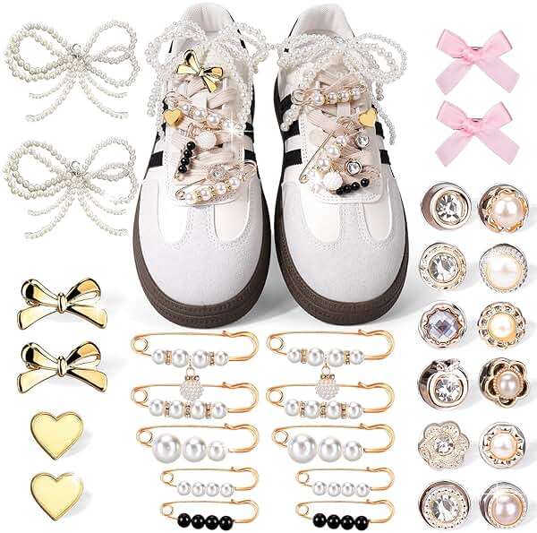 AiScrofa 30PCS Shoe Charms for Sneakers - Lace Charms Contain Bows/Clips/Pins/Jewelry, Decoration and Shoe Jewelry for Sneakers (Whiet) - Image 1