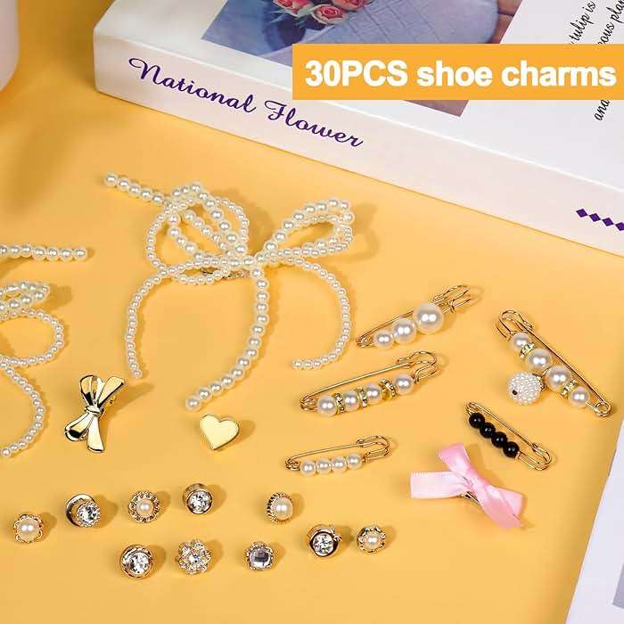 AiScrofa 30PCS Shoe Charms for Sneakers - Lace Charms Contain Bows/Clips/Pins/Jewelry, Decoration and Shoe Jewelry for Sneakers (Whiet) - Image 6