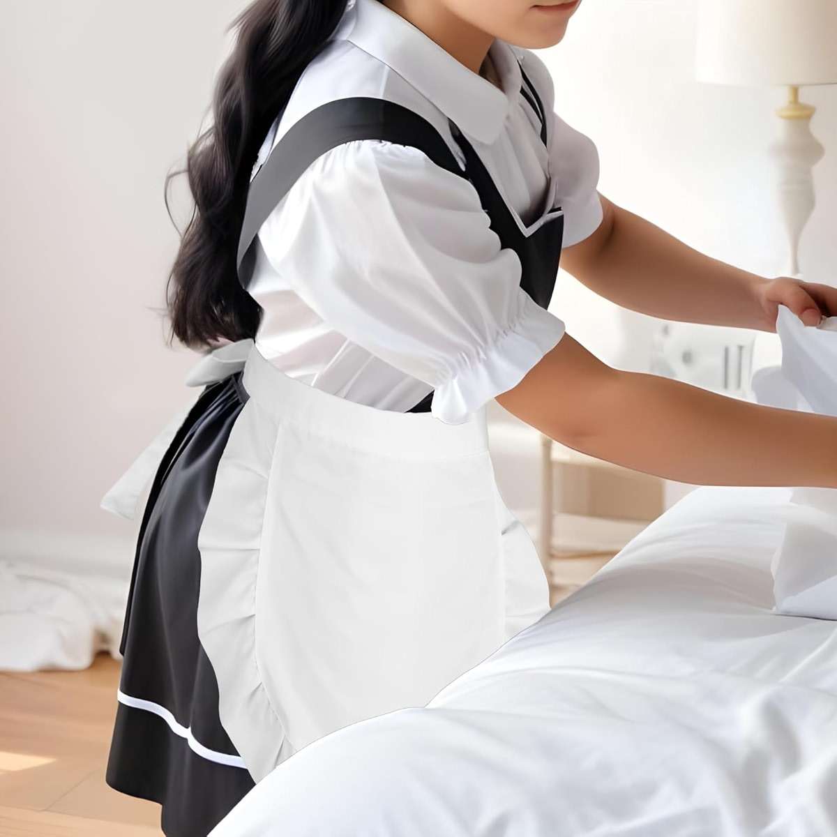 Trinkrittey Cosplay Waist Apron, White Cosplay Waist Apron Puffy Tight Costume Half Apron White Apron Party Cosplay Costumes Dress Accessory Kitchen Party Favors Maid Half Apron for Women Girls - Image 7