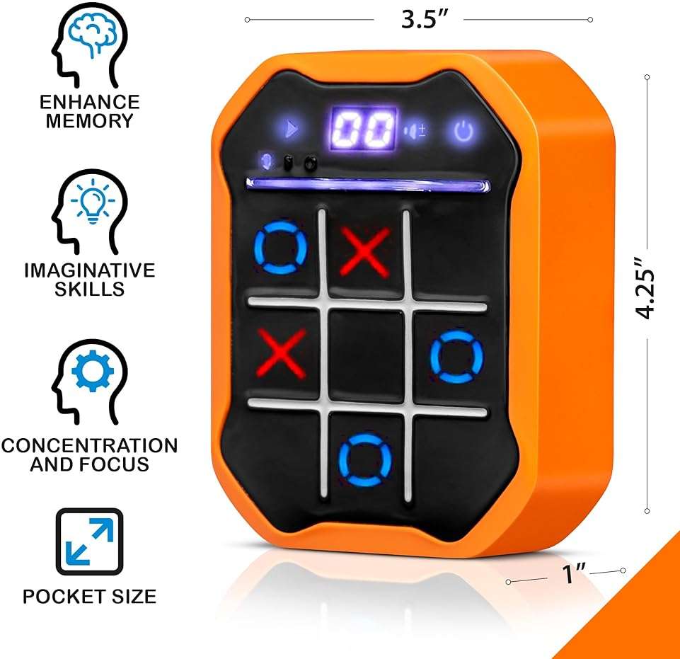 Electronic Tic-Tac-Toe Handheld Game | 3-in-1 Memory & Brain Games | Birthday Gift for Kids and Adults | Touchscreen Travel Friendly with Sound & Voice Effects for Kids Age 7+ - Image 2