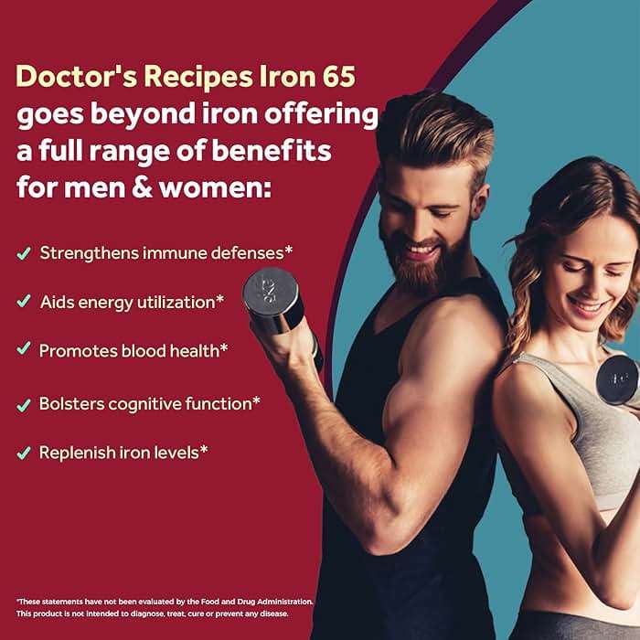 Doctor's Recipes Iron Supplement 65 mg with Vitamin C - Maximized Absorption & Stomach Friendly Iron Pills for Red Blood Cells Formation, Heart, Brain & Immunity Health - Vegan Non-GMO 90 Iron Tablets - Image 3