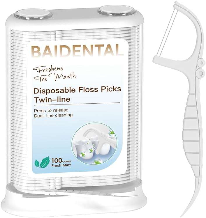 BAIDENTAL Dental Floss Dispenser with 100 Count Mint Flavored, Floss Picks Dual Line Design ,Oral Care Tools for Fresh Breath and Healthy Gums - Image 1