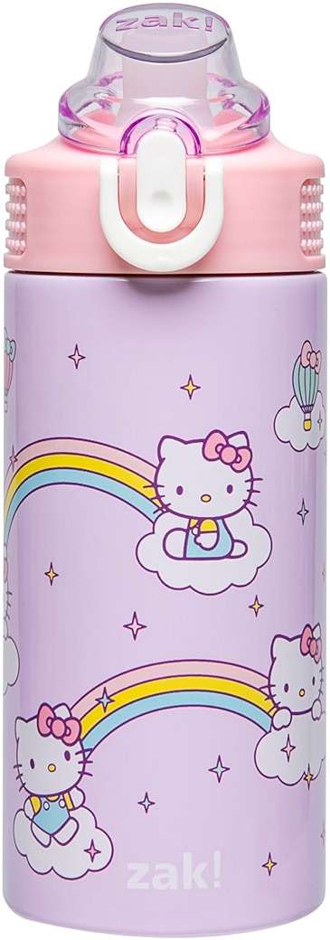 Zak Designs Sanrio Sage Kids Water Bottle For School or Travel, 14oz Stainless Steel Water Bottle With Straw, Handle, and Leak-Proof, Pop-Up Spout Cover (Hello Kitty) - Image 1