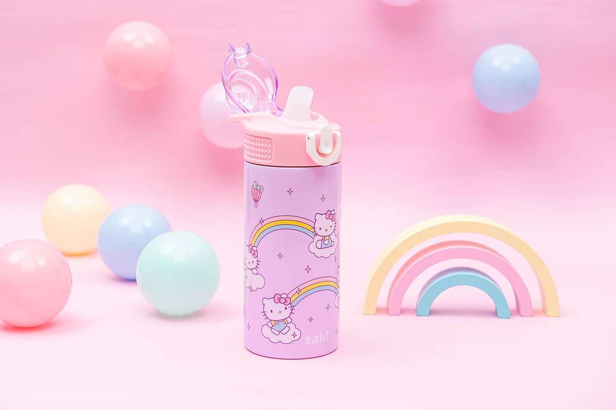 Zak Designs Sanrio Sage Kids Water Bottle For School or Travel, 14oz Stainless Steel Water Bottle With Straw, Handle, and Leak-Proof, Pop-Up Spout Cover (Hello Kitty) - Image 11