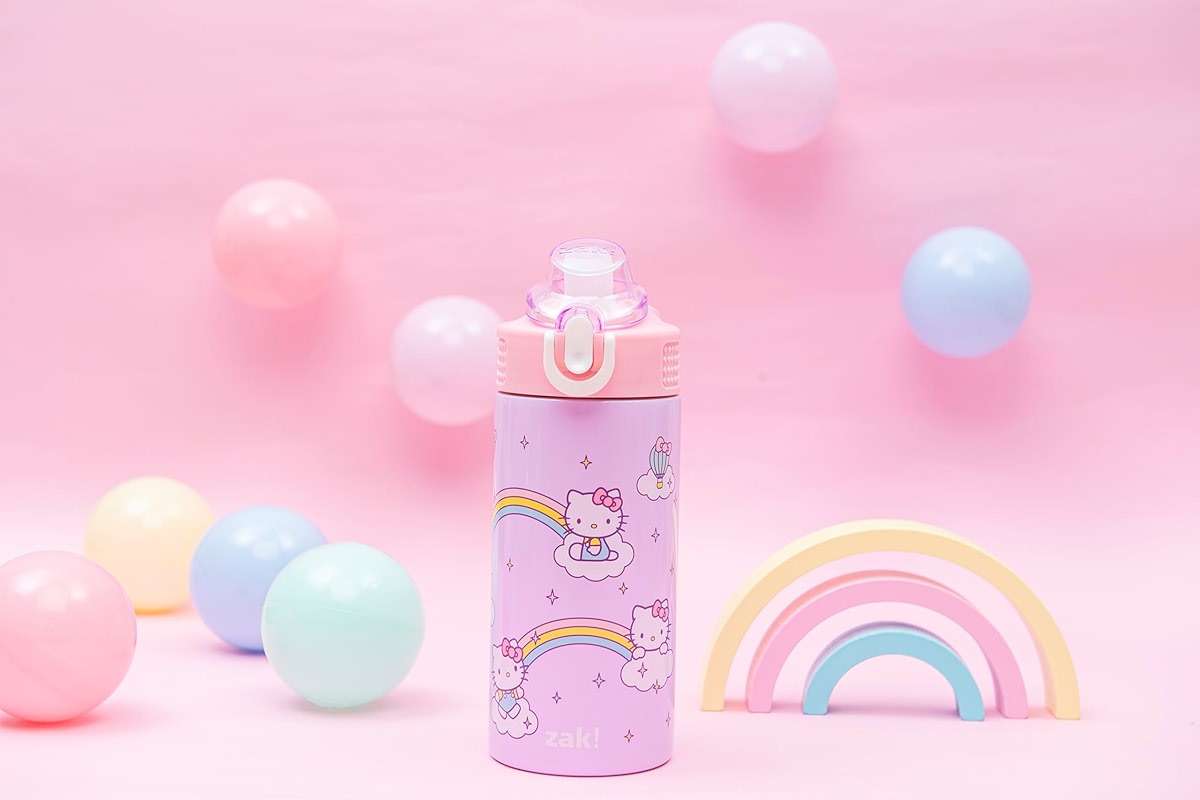 Zak Designs Sanrio Sage Kids Water Bottle For School or Travel, 14oz Stainless Steel Water Bottle With Straw, Handle, and Leak-Proof, Pop-Up Spout Cover (Hello Kitty) - Image 12