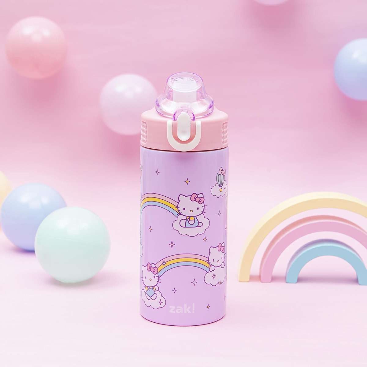 Zak Designs Sanrio Sage Kids Water Bottle For School or Travel, 14oz Stainless Steel Water Bottle With Straw, Handle, and Leak-Proof, Pop-Up Spout Cover (Hello Kitty) - Image 4