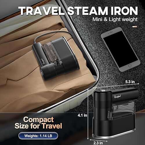 Travel Steamer for Clothes Small Iron - 1000W Portable Steamer & Mini Iron,10s Fast Heat, Handheld Mini Steamer with 8FT Cord, Foldable Handle, Travel, College Dorm & Home Essentials (Black) - Image 2