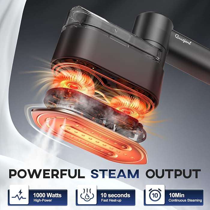 Travel Steamer for Clothes Small Iron - 1000W Portable Steamer & Mini Iron,10s Fast Heat, Handheld Mini Steamer with 8FT Cord, Foldable Handle, Travel, College Dorm & Home Essentials (Black) - Image 3