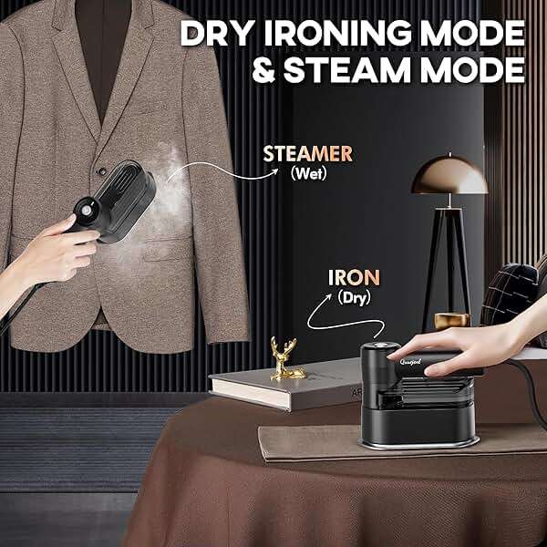 Travel Steamer for Clothes Small Iron - 1000W Portable Steamer & Mini Iron,10s Fast Heat, Handheld Mini Steamer with 8FT Cord, Foldable Handle, Travel, College Dorm & Home Essentials (Black) - Image 4