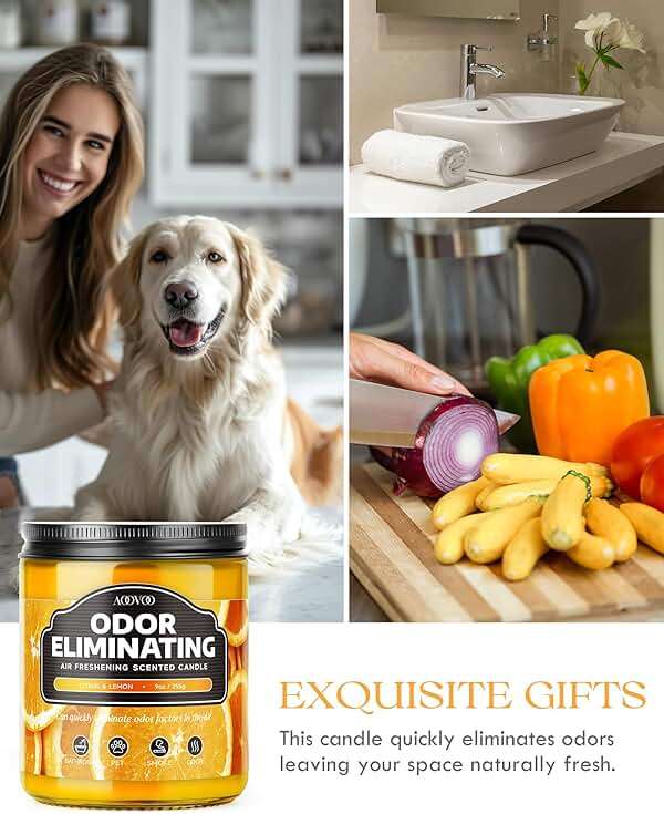 AOOVOO Citrus Lemon Odor Eliminating Highly Fragranced Candle - Eliminates 95% of Pet, Smoke, Food, and Other Smells Quickly, Non Toxic Air Freshing Soy Candle, 9 oz Up to 50 Hours Burn time - Image 4
