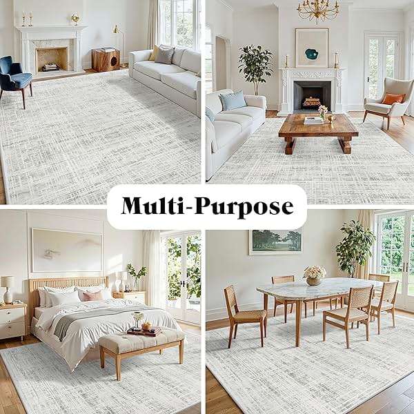 8x10 Area Rugs Washable Rug: Anti-Skid Abstract Modern Living Room Rug Soft Thin Carpets Indoor Floor Non-Shedding Carpet for Bedroom Dining Farmhouse Nursery Home Office (White Gray, 8'x10') - Image 3