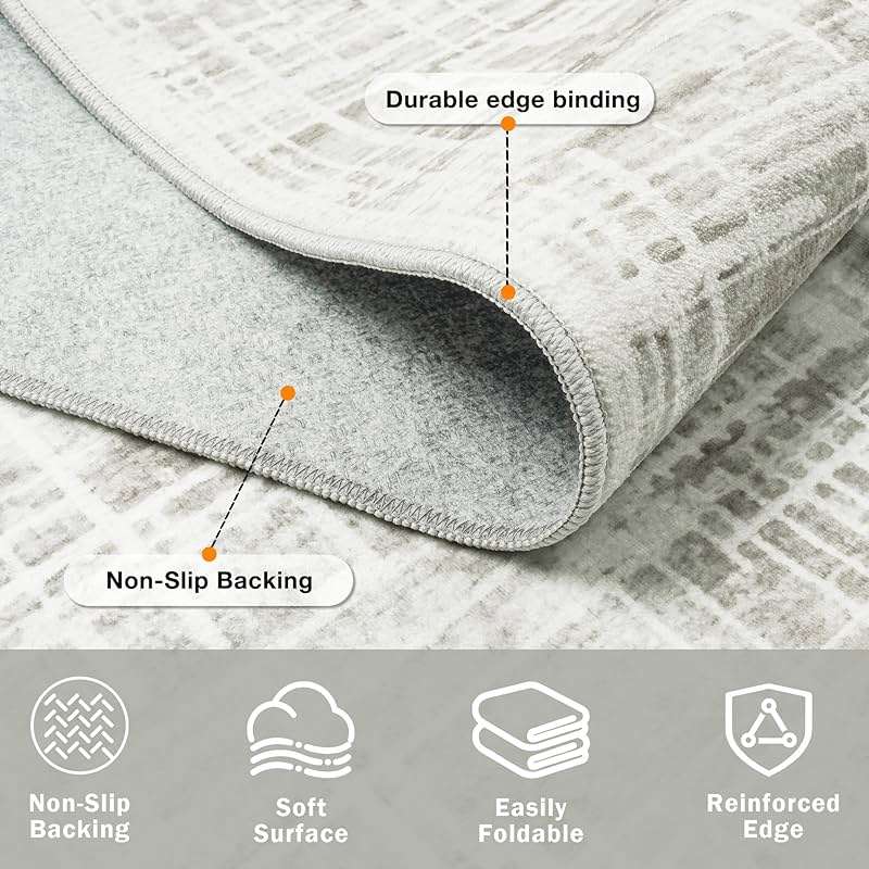 8x10 Area Rugs Washable Rug: Anti-Skid Abstract Modern Living Room Rug Soft Thin Carpets Indoor Floor Non-Shedding Carpet for Bedroom Dining Farmhouse Nursery Home Office (White Gray, 8'x10') - Image 4