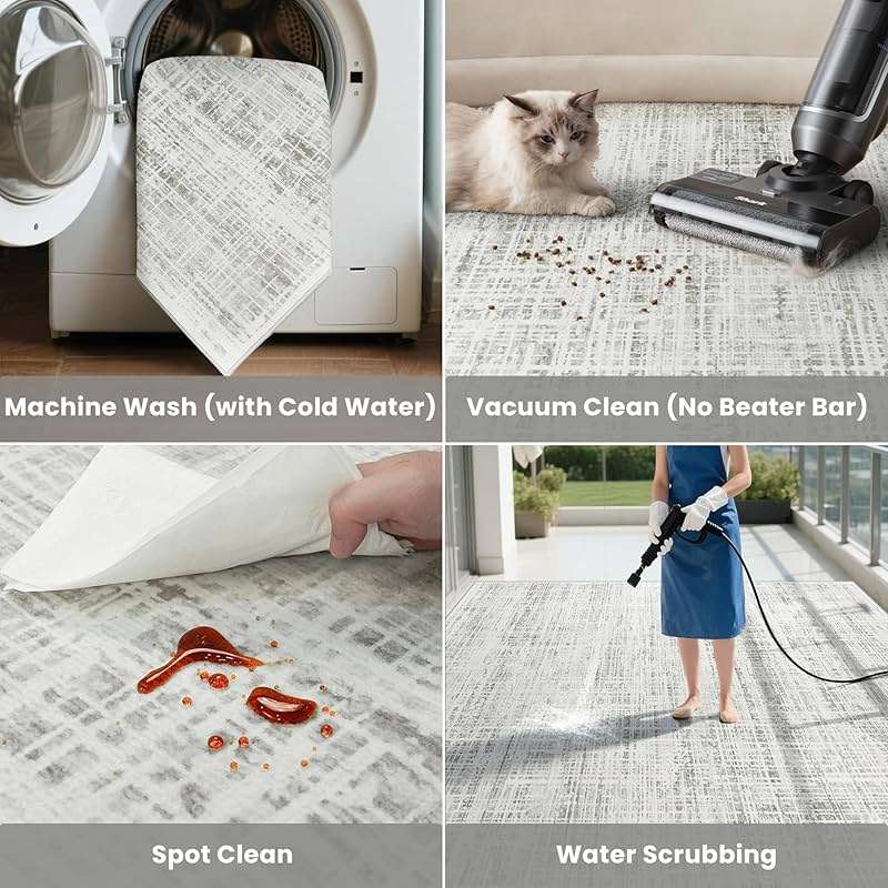 8x10 Area Rugs Washable Rug: Anti-Skid Abstract Modern Living Room Rug Soft Thin Carpets Indoor Floor Non-Shedding Carpet for Bedroom Dining Farmhouse Nursery Home Office (White Gray, 8'x10') - Image 5