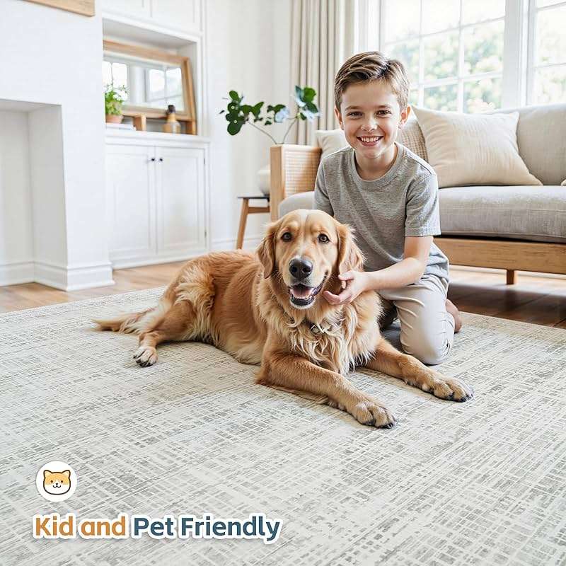8x10 Area Rugs Washable Rug: Anti-Skid Abstract Modern Living Room Rug Soft Thin Carpets Indoor Floor Non-Shedding Carpet for Bedroom Dining Farmhouse Nursery Home Office (White Gray, 8'x10') - Image 6