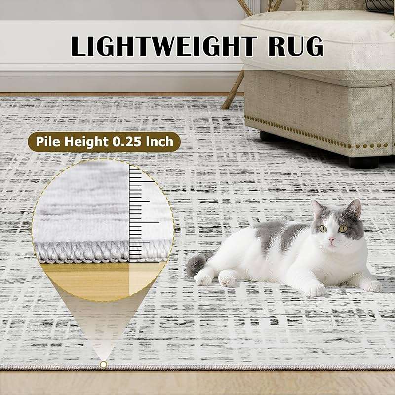 8x10 Area Rugs Washable Rug: Anti-Skid Abstract Modern Living Room Rug Soft Thin Carpets Indoor Floor Non-Shedding Carpet for Bedroom Dining Farmhouse Nursery Home Office (White Gray, 8'x10') - Image 7