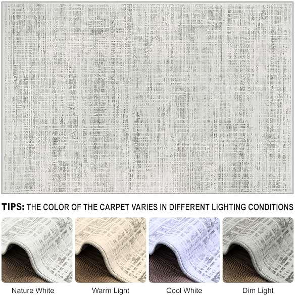 8x10 Area Rugs Washable Rug: Anti-Skid Abstract Modern Living Room Rug Soft Thin Carpets Indoor Floor Non-Shedding Carpet for Bedroom Dining Farmhouse Nursery Home Office (White Gray, 8'x10') - Image 8