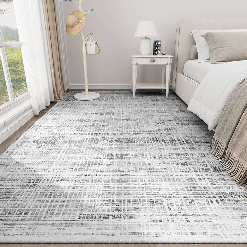 8x10 Area Rugs Washable Rug: Anti-Skid Abstract Modern Living Room Rug Soft Thin Carpets Indoor Floor Non-Shedding Carpet for Bedroom Dining Farmhouse Nursery Home Office (White Gray, 8'x10') - Image 9