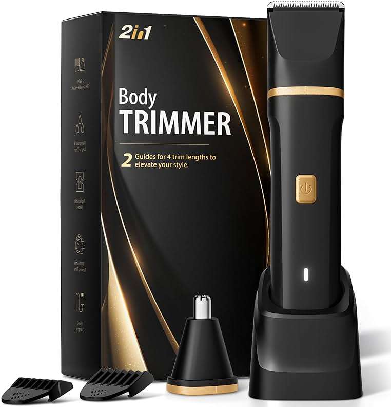 Risina Body Trimmer for Men, 2-in-1 Groin & Body Hair Trimmer, IPX7 Waterproof Electric Razor, Ball & Pubic Hair Trimmer for Private Areas, Ceramic Blade Body Shaver, Rechargeable Grooming Kit - Image 1