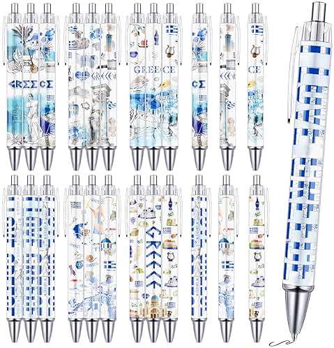 Wxiben Greece Ballpoint Pens Gifts - 24PCS Greece Travel Pens Set Greece Souvenirs Gift Retractable Smooth Writing Greek Civilization Pens for Office School Supplies for Women Traveler Teacher Gift - Image 1