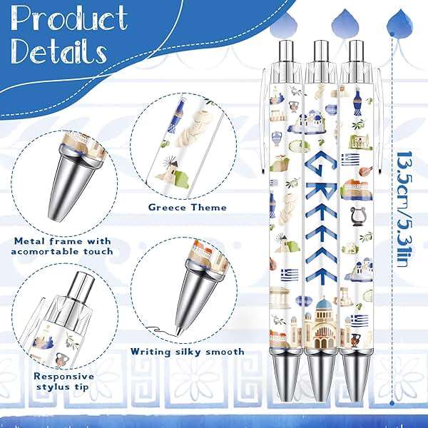 Wxiben Greece Ballpoint Pens Gifts - 24PCS Greece Travel Pens Set Greece Souvenirs Gift Retractable Smooth Writing Greek Civilization Pens for Office School Supplies for Women Traveler Teacher Gift - Image 3