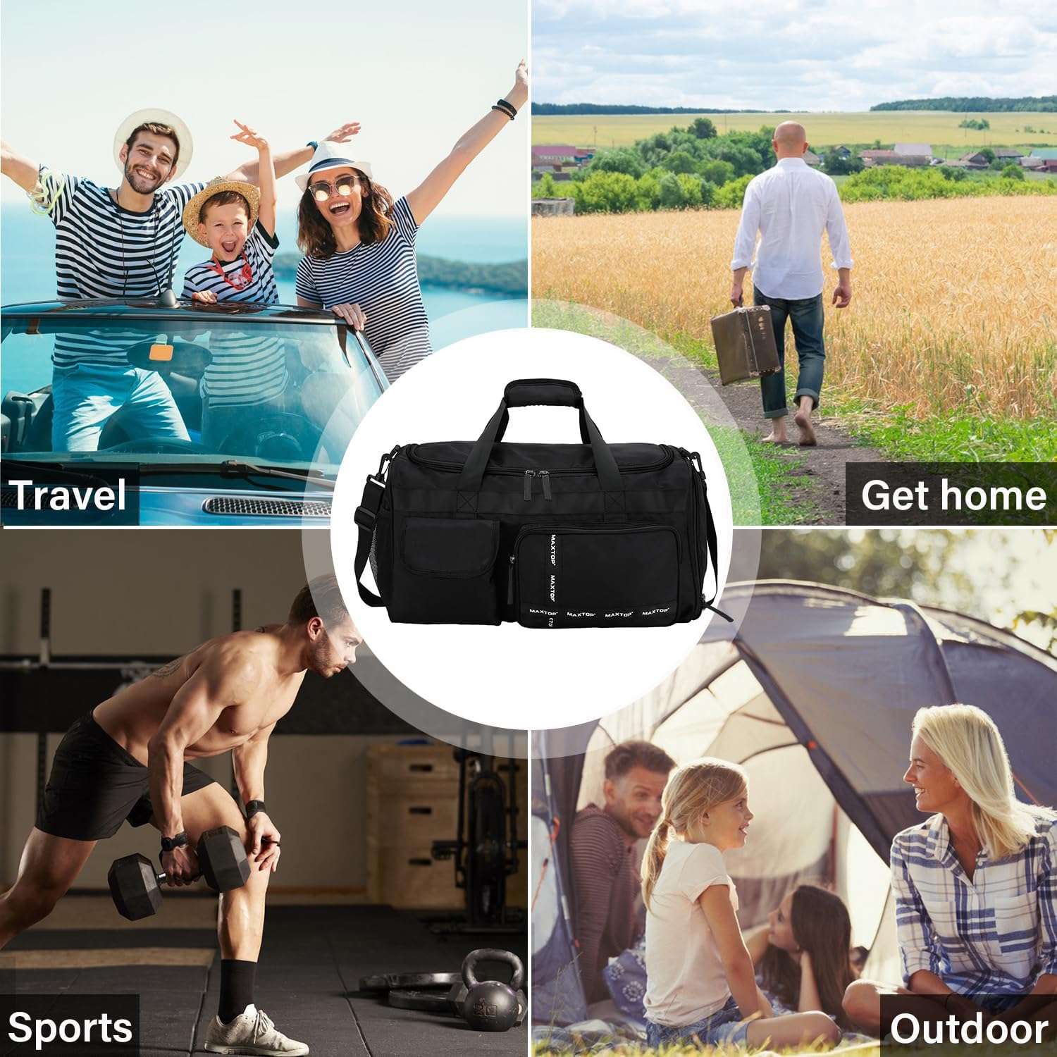 MAXTOP Gym Bag for Women Men Travel Duffle Bag Large Capacity Carry On Weekender Overnight Bag With Shoe Compartment Gym Tote Dry Wet Separation Duffel Bag for Travel - Image 7