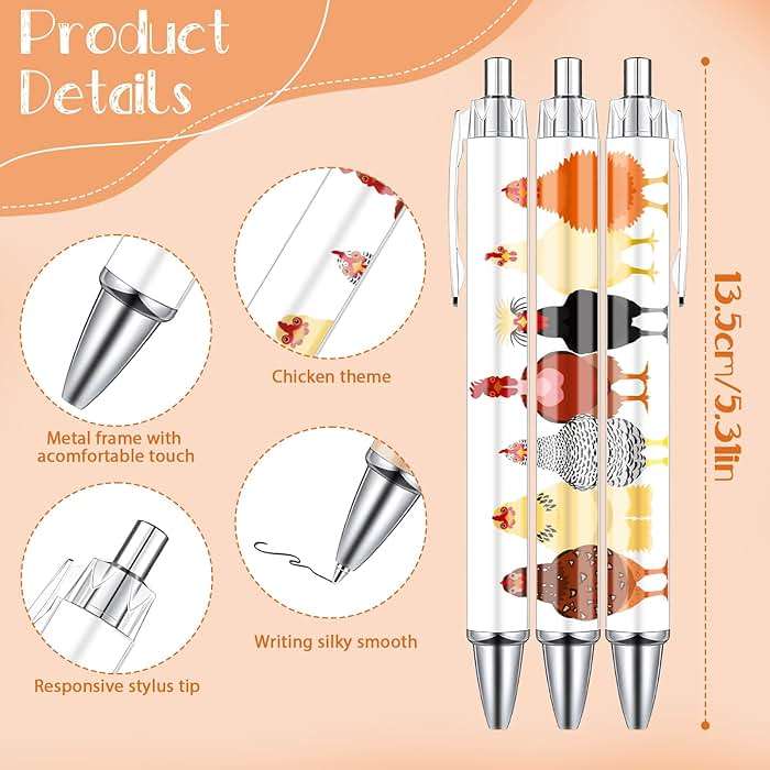 Wxiben Chicken Ballpoint Pens Gifts - 24PCS Cute Roosters Pens Set Retractable Farm Animals Pens Smooth Writing Cartoon Chicken Pens for Office Stationery School Supplies for Women Teacher Gift - Image 3