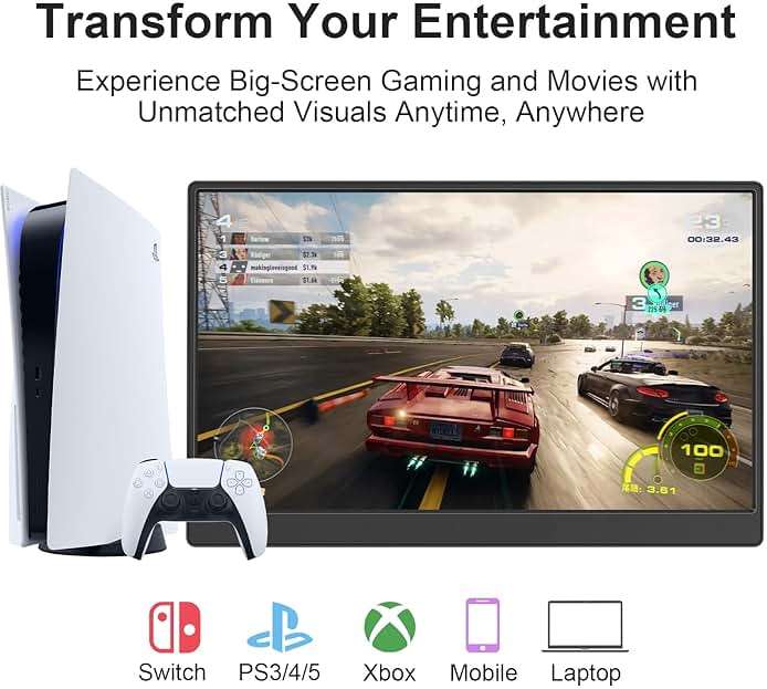 UFYQL Portable Monitor 15.6-inch FHD 1080P Ultra-Slim Travel External Monitor HDR IPS Gaming Display with Kickstand &Speakers USB-C HDMI Plug&Play，for Laptop PC Phone PS4/5 Xbox Switch - Image 4