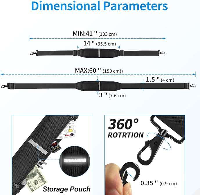 FIEIL 60" Universal Shoulder Strap, 3D Sponge Thick Padded Bag Strap with Double Adjustable Buckles and Metal Hooks, Ideal for Briefcases, Crossbody Bags, Luggage (Storage Bag + Reflective Tape) - Image 2